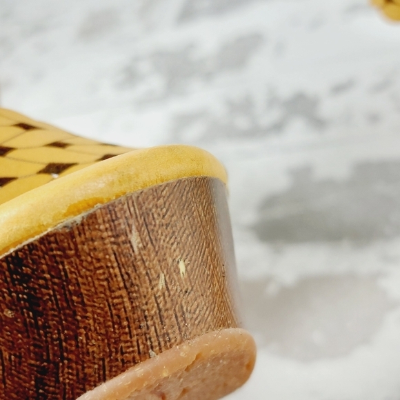 Naya Yellow & Brown Strap Open Toe High Heels Wedges Sandals V634 - Picture 13 of 14